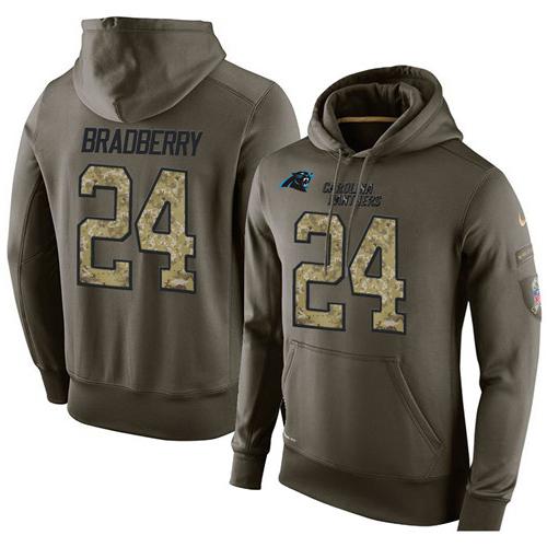 NFL Men's Nike Carolina Panthers #24 James Bradberry Stitched Green Olive Salute To Service KO Performance Hoodie - Click Image to Close